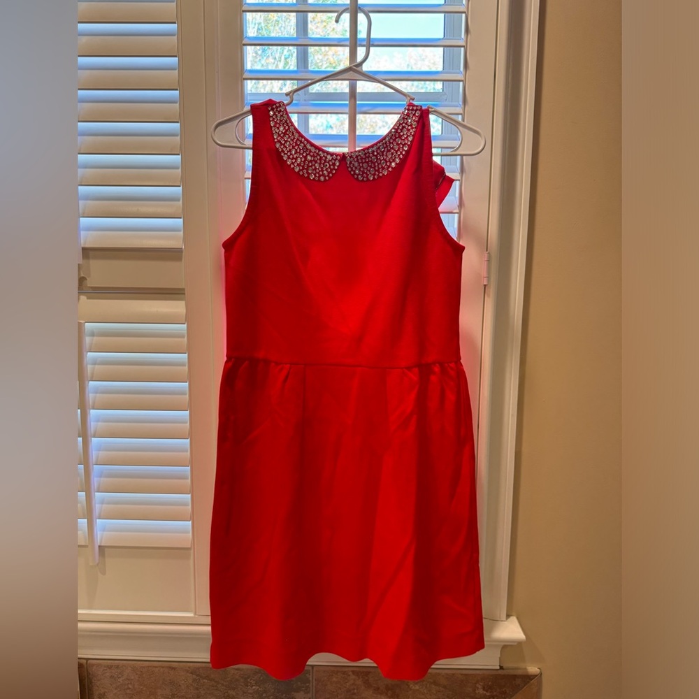 J crew Crewcuts Christmas red jeweled collar dress with pockets size 16 Girls